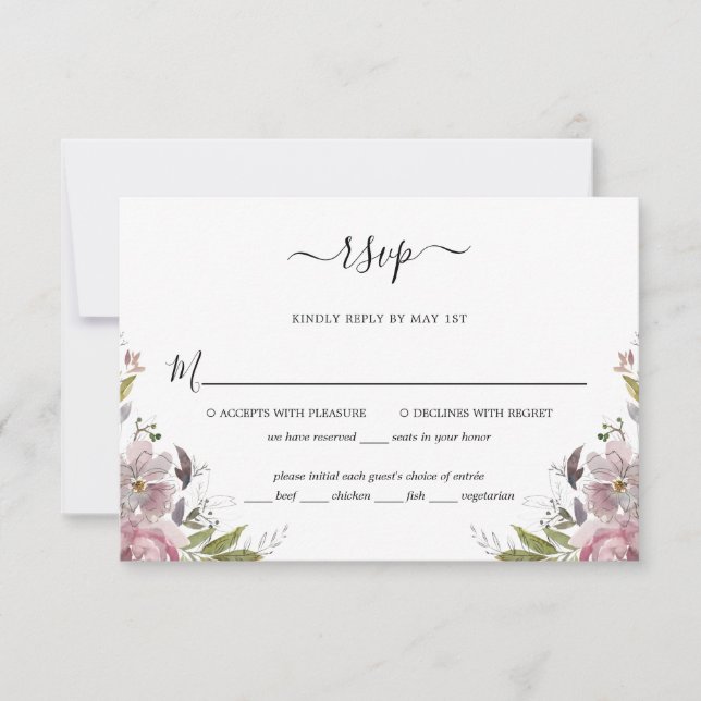 Tarjeta De Confirmación De Asistencia Rosa turbio Mauve Boda floral rosa (Anverso)