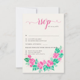 Tarjeta De Confirmación De Asistencia Rosa verde rosa Petals Flores Boda Jardín
