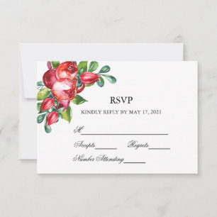 Tarjeta De Confirmación De Asistencia Rosa y Berry Watercolor Stems Boda