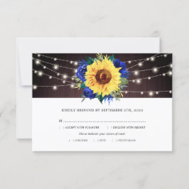 Tarjeta De Confirmación De Asistencia Rosas azules de girasol alumbran la comida Boda de