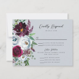 Tarjeta De Confirmación De Asistencia Rosas Burgundy Silver Grey Botánicas
