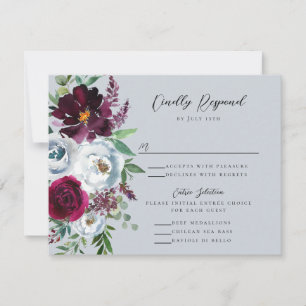 Tarjeta De Confirmación De Asistencia Rosas Burgundy Silver Grey Botánicas