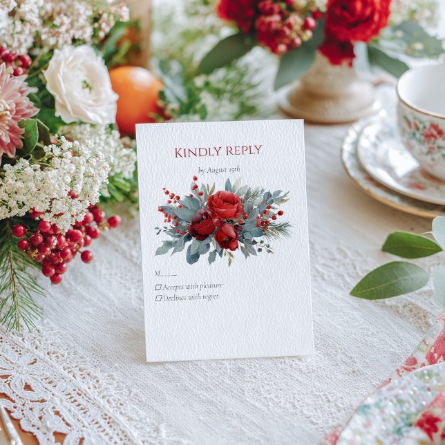 Tarjeta De Confirmación De Asistencia Rosas Burgundy y Blush a la Acuarela (Subido por el creador)