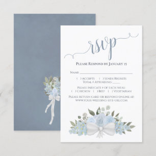 Tarjeta De Confirmación De Asistencia Rosas de acuarela azul turbio y Boda de flores