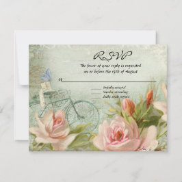 Tarjeta De Confirmación De Asistencia Rosas de bicicleta con flores de algodón Vintage W