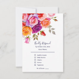 Tarjeta De Confirmación De Asistencia Rosas de color rojo brillante y rosa morado boda f