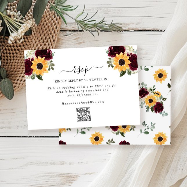 Tarjeta De Confirmación De Asistencia Rosas de girasol Boda de código QR ruso (Subido por el creador)