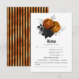 Tarjeta De Confirmación De Asistencia Rosas de Halloween góticas de color naranja quemad