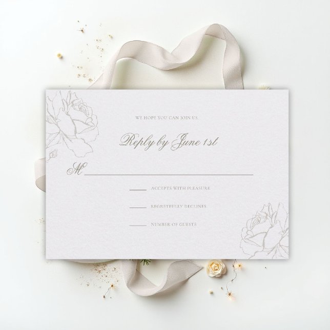 Tarjeta De Confirmación De Asistencia Rosas de relieve falsas clásicas perla para boda (ethereal wedding theme white rsvp reply formal traditional modern classic floral roses elevated)