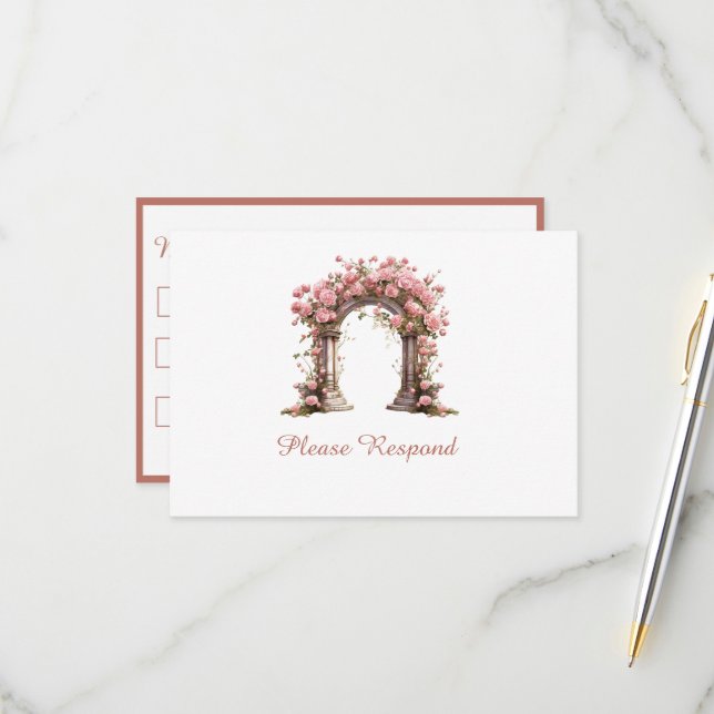 Tarjeta De Confirmación De Asistencia Rosas de Rubor Boho Boda Arch Boda (Anverso/Reverso In Situ)