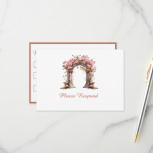 Tarjeta De Confirmación De Asistencia Rosas de Rubor Boho Boda Arch Boda