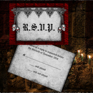 Tarjeta De Confirmación De Asistencia Rosas de sangre y bodas góticas rojas de seda