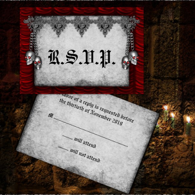 Tarjeta De Confirmación De Asistencia Rosas de sangre y bodas góticas rojas de seda (Subido por el creador)