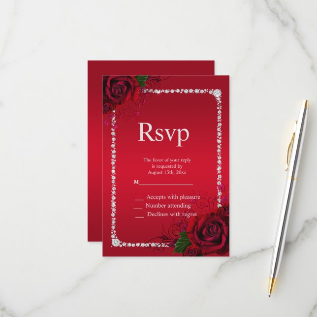 Tarjeta De Confirmación De Asistencia Rosas decorativos románticos Fiesta de cumpleaños (Anverso/Reverso In Situ)
