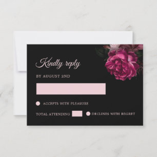Tarjeta De Confirmación De Asistencia Rosas Dibujadas a Mano Floral Negro