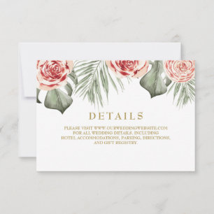 Tarjeta De Confirmación De Asistencia Rosas florales tropicales Palm hojas Bodas Detalle
