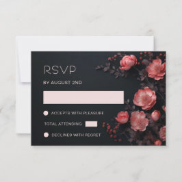 Tarjeta De Confirmación De Asistencia Rosas Flores Silvestres Bodas Oscuras 3D