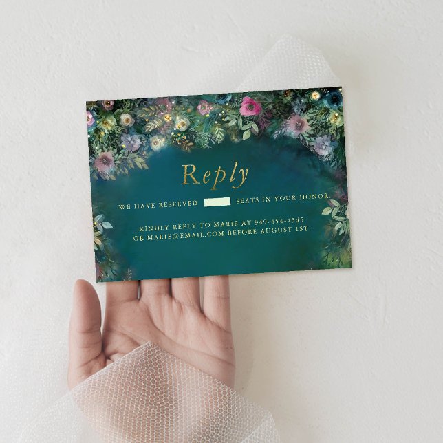 Tarjeta De Confirmación De Asistencia Rosas forestales encantados Foliage Fairy Woodland (enchanted forest sweet sixteen rsvp reply respond card frame roses greenery fairy woodland emerald)