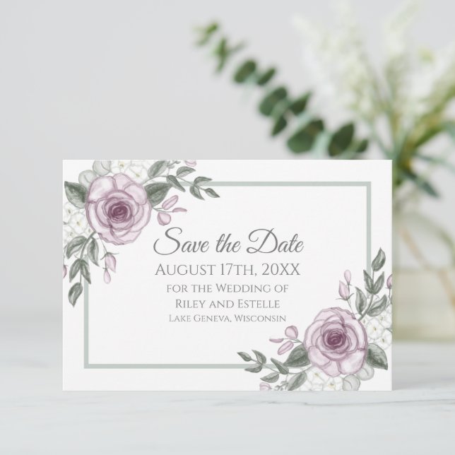 Tarjeta De Confirmación De Asistencia Rosas malvados elegante boda floral salva la fecha (Anverso de pie)