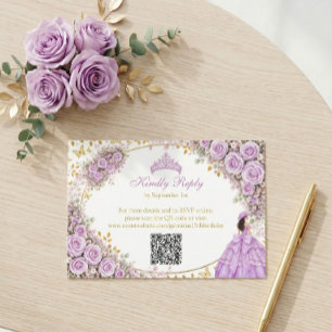 Tarjeta De Confirmación De Asistencia Rosas Moradas Lilas Mariposa Dorada Quinceañera