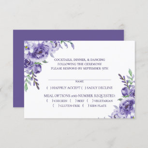 Tarjeta De Confirmación De Asistencia Rosas morados   Elegante Elección de Entree de acu