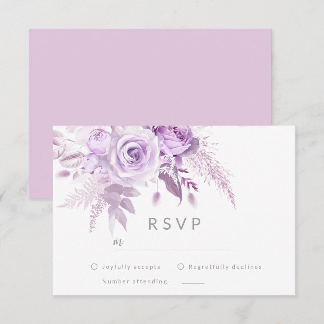 Tarjeta De Confirmación De Asistencia Rosas morados encantados matrimonio elegante (Anverso / Reverso)