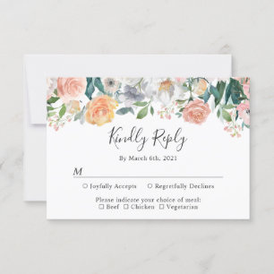 Tarjeta De Confirmación De Asistencia Rosas Peonies Garden Boda de la vegetación floral