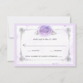 Tarjeta De Confirmación De Asistencia Rosas plateados y morados claros elegantes