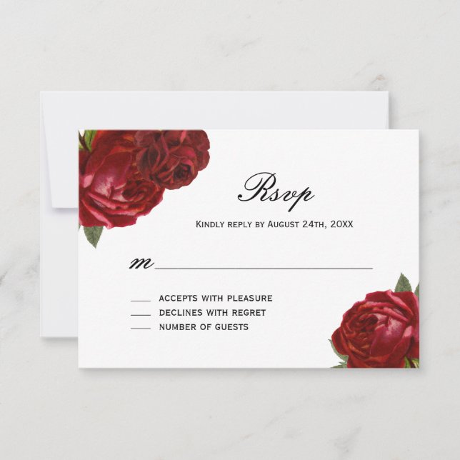 Tarjeta De Confirmación De Asistencia Rosas rojas antiguas románticas con franjas tarjet (Anverso)