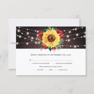 Tarjeta De Confirmación De Asistencia Rosas Rojas de girasol Iluminan Comida Boda de mad
