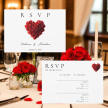 Rosas Rojas en Forma de Corazón Modernas-RSVP-Boda