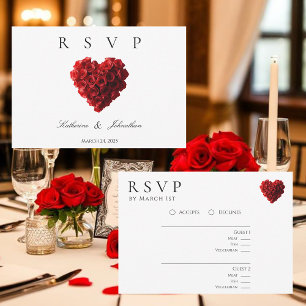 Tarjeta De Confirmación De Asistencia Rosas Rojas en Forma de Corazón Modernas-RSVP-Boda