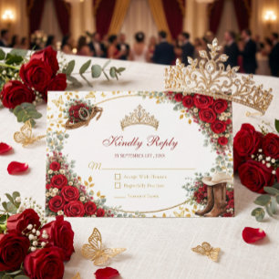 Tarjeta De Confirmación De Asistencia Rosas Rojas Occidentales Doradas Quinceañera Count