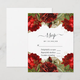 Tarjeta De Confirmación De Asistencia Rosas Rojas y Doradas Vintage Quinceañera