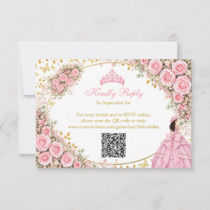 Tarjeta De Confirmación De Asistencia Rosas rosadas acuarela mariposa dorada Quinceañera