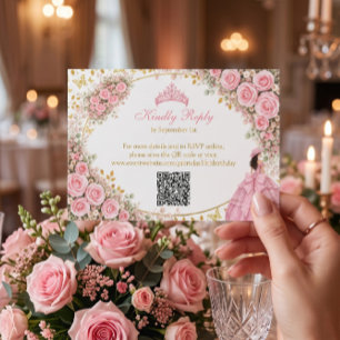 Tarjeta De Confirmación De Asistencia Rosas rosadas acuarela mariposa dorada Quinceañera