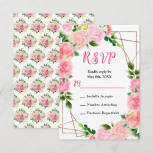 Tarjeta De Confirmación De Asistencia Rosas rosadas con follaje de boda