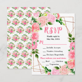 Tarjeta De Confirmación De Asistencia Rosas rosadas con follaje de boda