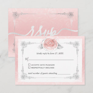 Tarjeta De Confirmación De Asistencia Rosas rosados plateados y claros elegantes