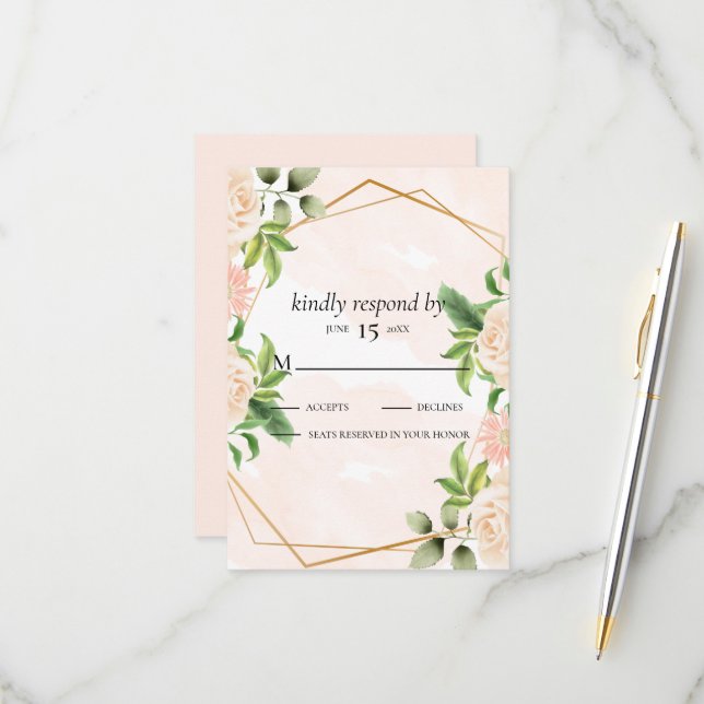 Tarjeta De Confirmación De Asistencia Rosas rosas rosas en el marco (Anverso/Reverso In Situ)