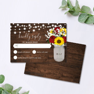 Tarjeta De Confirmación De Asistencia Rosas rusos de girasoles Mason Jar Lights Boda
