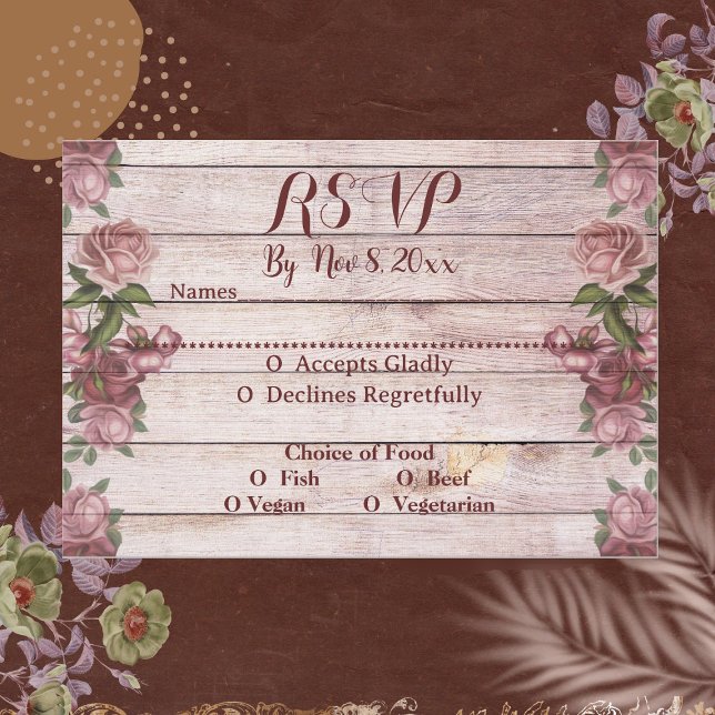 Tarjeta De Confirmación De Asistencia Rosas rústicos de la selva marchito (Cute Rustic Woodland Roses Floral Country Wedding RSVP Card)