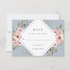 Tarjeta De Confirmación De Asistencia Rosas subsutiles de acuarela | Boda azul claro