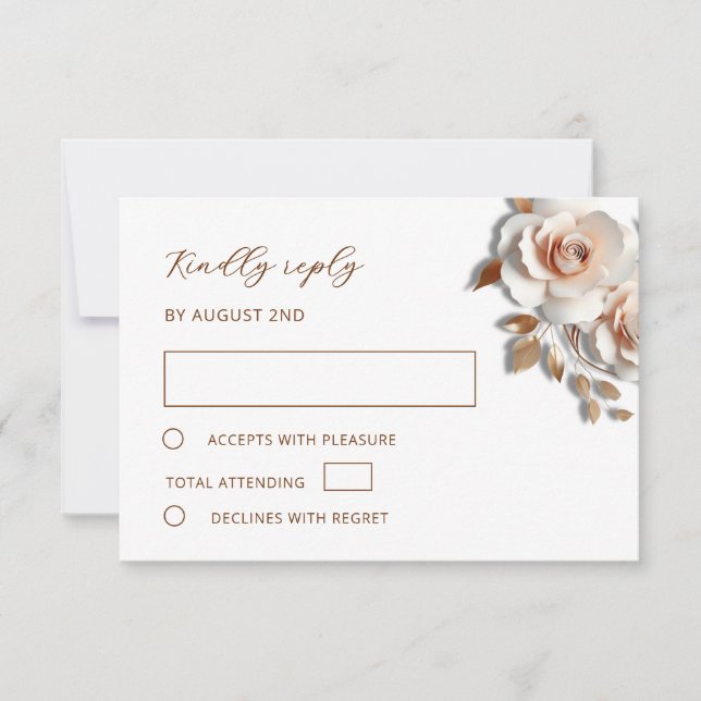 Tarjeta De Confirmación De Asistencia Rose Gold 3D Roses Wedding (Anverso)