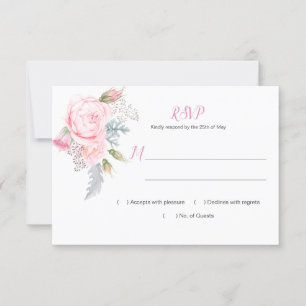 Tarjeta De Confirmación De Asistencia Roses rosadas de color de agua Hydrangeas Greenere