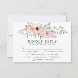 Tarjeta De Confirmación De Asistencia Roses rosados y turbios florecimiento floral de ve