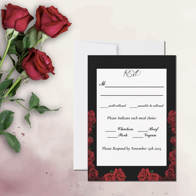 Tarjeta De Confirmación De Asistencia Roses Roses Blancos Elegancia Negra Boda eterno (Subido por el creador)
