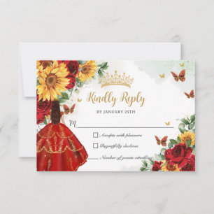 Tarjeta De Confirmación De Asistencia Roses Roses Roses Sunflowers Princesa Quinceañera
