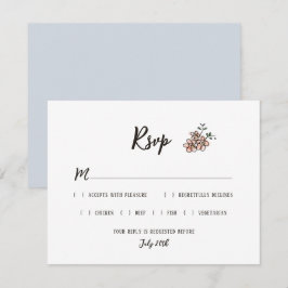 Tarjeta De Confirmación De Asistencia Rótulo Boda dice floral de doodle rústico