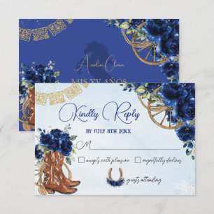 Tarjeta De Confirmación De Asistencia Royal Blue Floral Charro West Quinceañera Reply